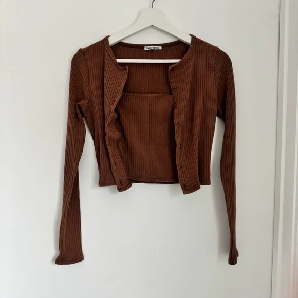 Reformation Brown Ribbed Cardigan Sweater - Picture 2 of 10